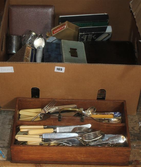 Large qty cased plated cutlery, cutlery box and loose cutlery